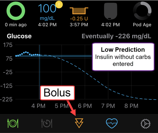 Manual Bolus will give low prediction